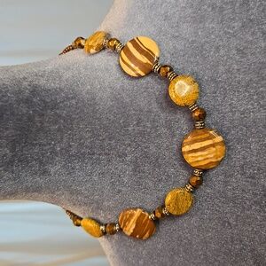 NWOT Stone Disc Bead Necklace Copper-Tone & Silver-Tone